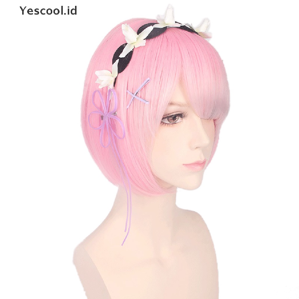 【Yescool】 Hajimeru Isekai Seikatsu Rem Ram Twins Blue Pink Cosplay Wig +Pins Party New .