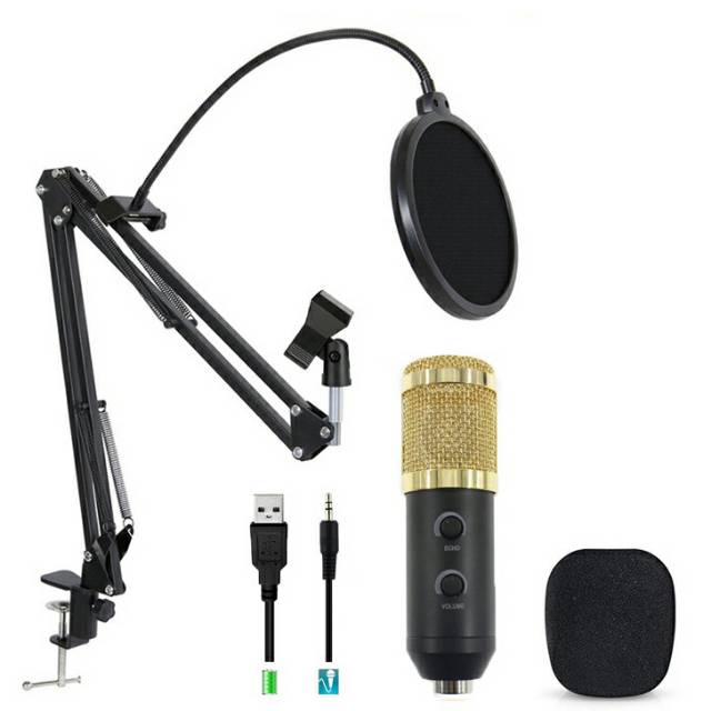 PAKET REKAMAN 4 / KARAOKE SMULE  Mic BM 900 + Stand &amp; Pop Filter (free splitter + otg)