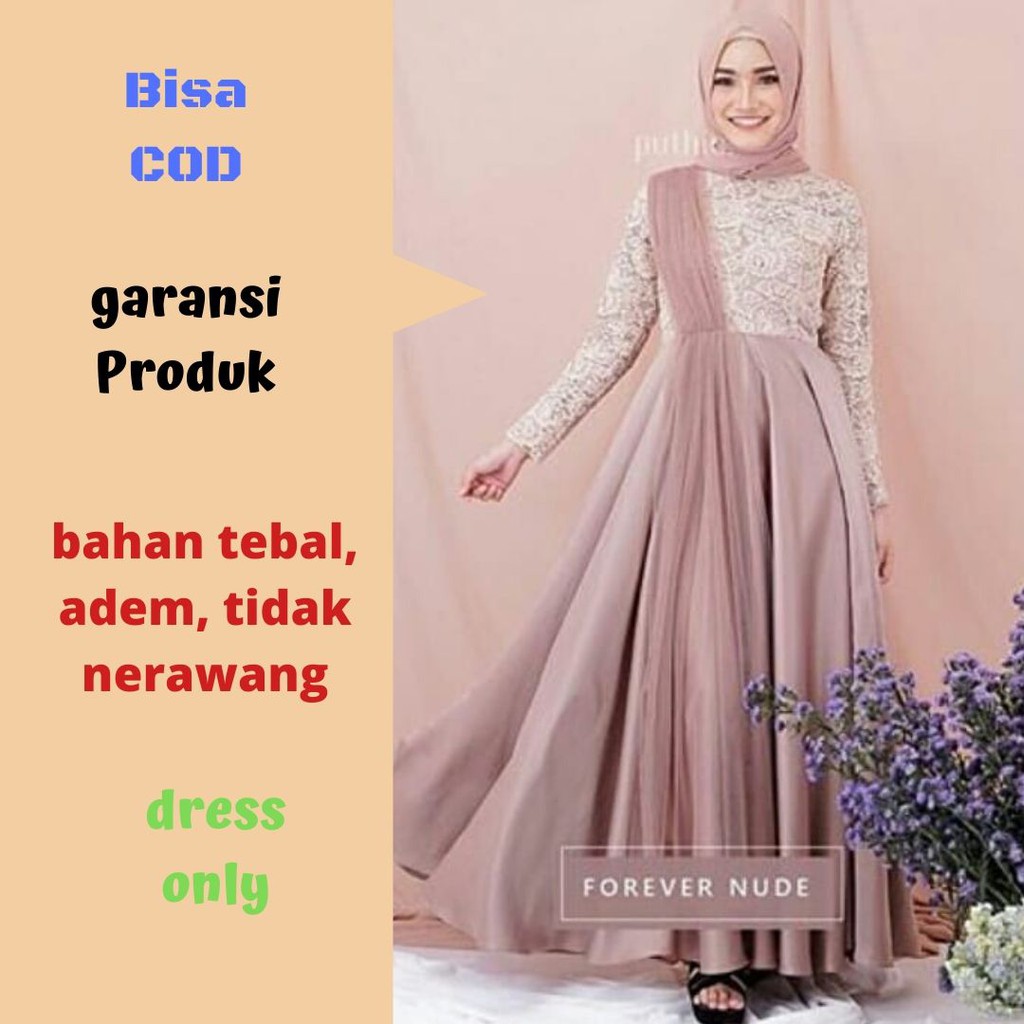 Wanoja Baju  Pesta  Muslimah Stevia Maxy Dress Pakaian 