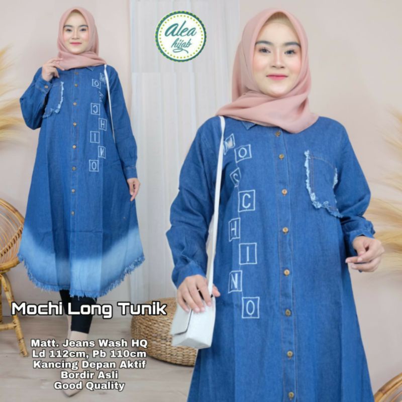 mochi long tunik-bahan jeanswash adem-all size