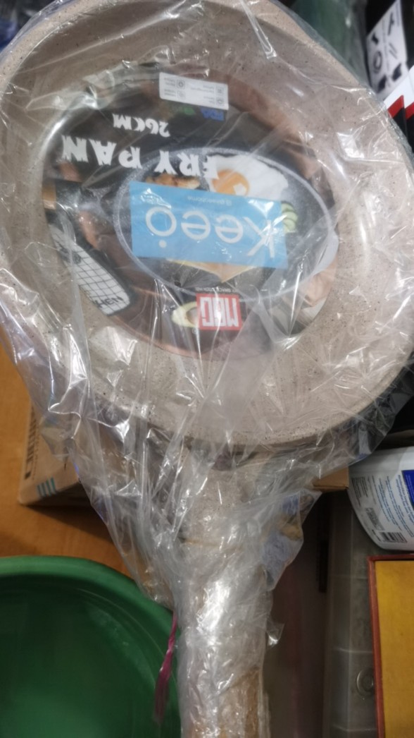 26 Cm Non Stick Marble Coating Fry Pan Gagang Motif Kayu - Cream