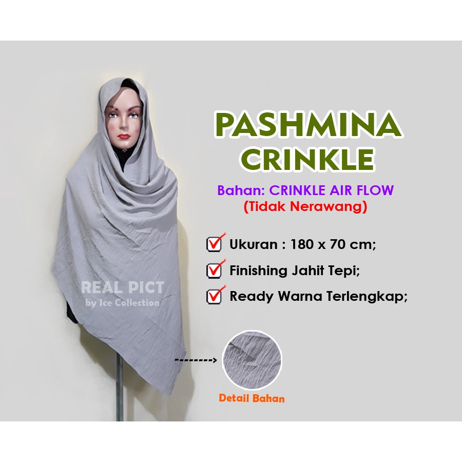 Premium Kekinian Pasmina Crinkle Air Flow Tebal Tidak Nerawang Phasmina Crincle Pashmina Crinkel Cot