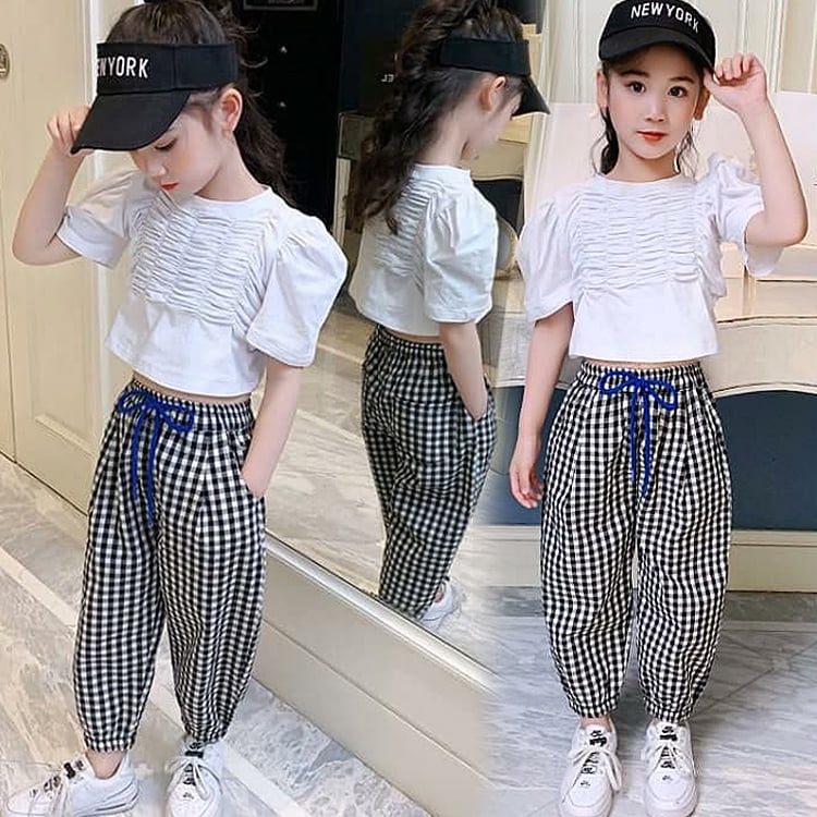 Setelan Anak Perempuan Crop Top Clara WHITE Set 2in1 (baju, celana)