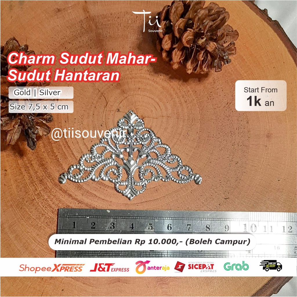 Charm Sudut Mahar - sudut hantaran / siku hantaran - bahan craft - bahan mahar - rustic (PER BIJI) 7,5 CM