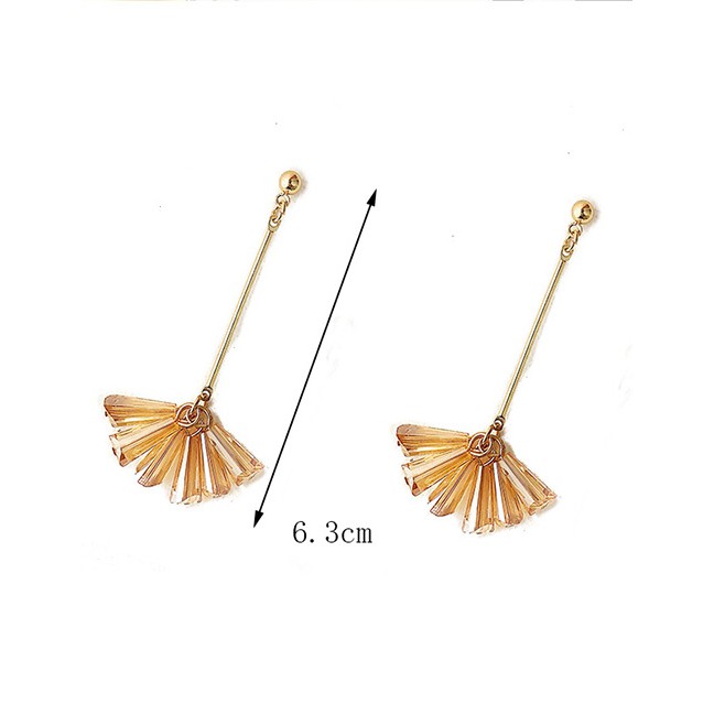 LRC Anting Tusuk Fashion  Color Sector Shape Decorated Earrings