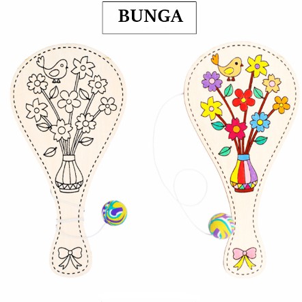 [ORGM] Mainan edukasi DIY Mewarnai Papan Raket Kayu dan Bola