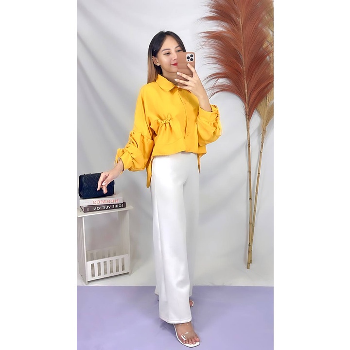 Tq88indonesia Fashion Blouse Serut  Lengan Panjang / SEORINA SHIRT XXL  / Blus / Busana Casual Wanita Terbaru / Baju Atasan Cewek / Ootd / Oufit Kasual Kekinian