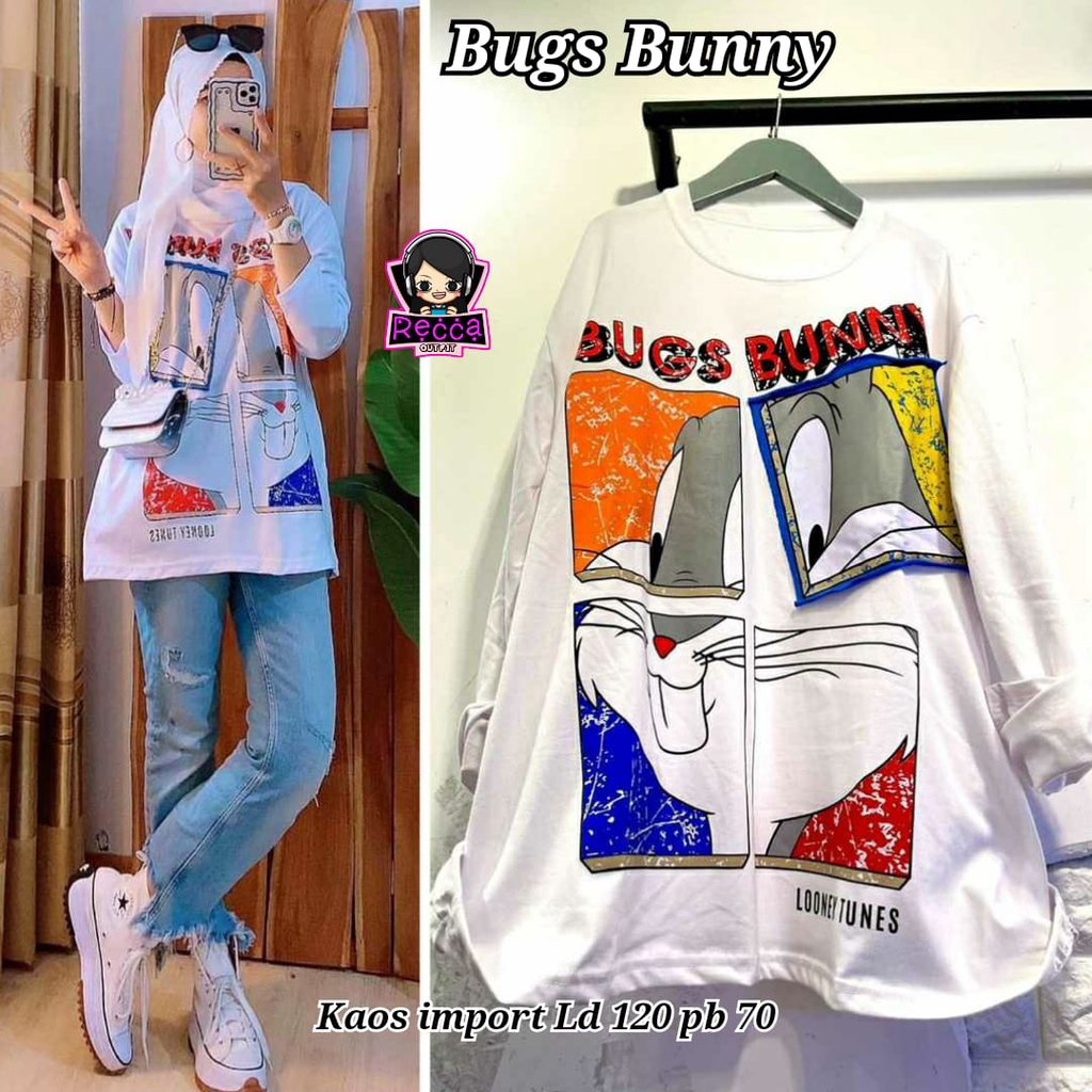 ATASAN BLOUSE WANITA JUMBO BUGS BUNNY LD 120 PB 70 KAOS IMPORT PREMIUM HARIAN REMAJA IBU IBU CEWE TE