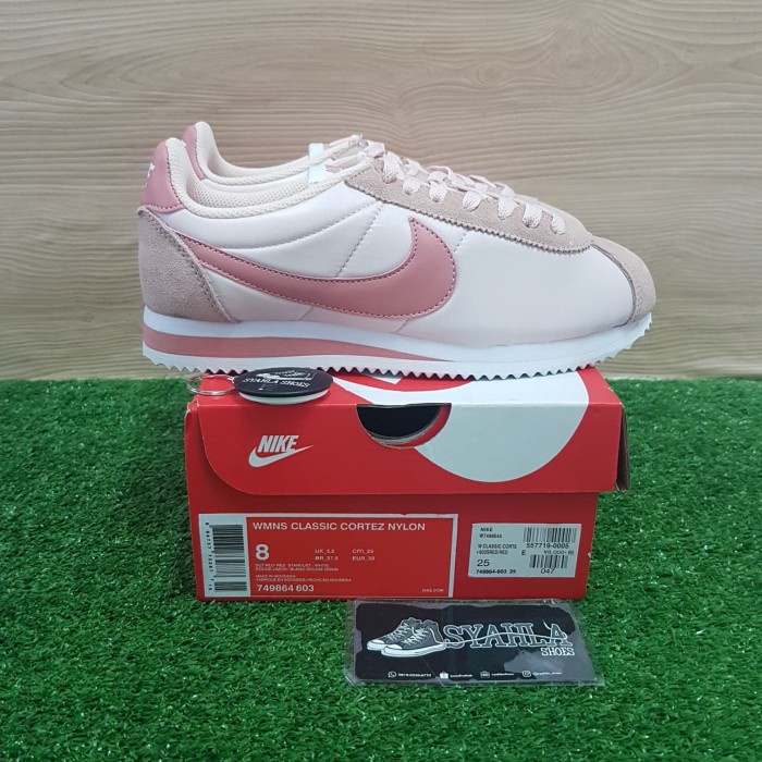 SEPATU NIKE CORTEZ CLASIC NYLON PINK 100% ORIGINAL BNIB FREE KAOS KAKI - MERAH MUDA, 36