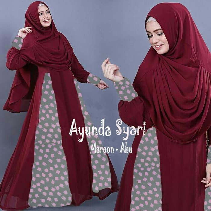 Fashion Muslim Baju Gamis Busana Muslim - AYUNDA SYARI MAROON BERGO NO PAD.