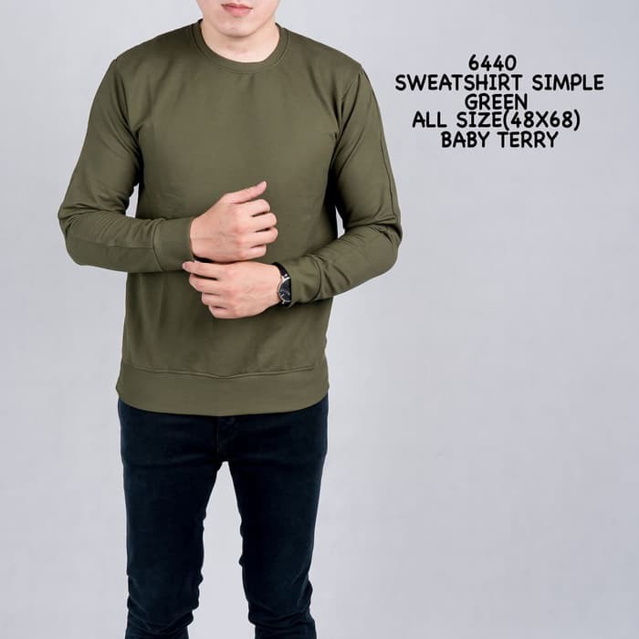 Jual sweater pria hijau army polos   sweater cowok   kaos panjang Murah
