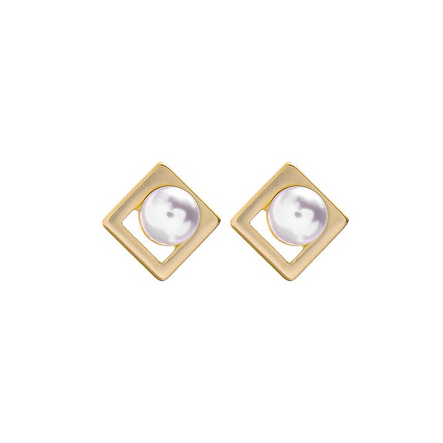 LRC Anting Tusuk Fashion Pearl Geometric Solid Square Pearl Earrings D63207