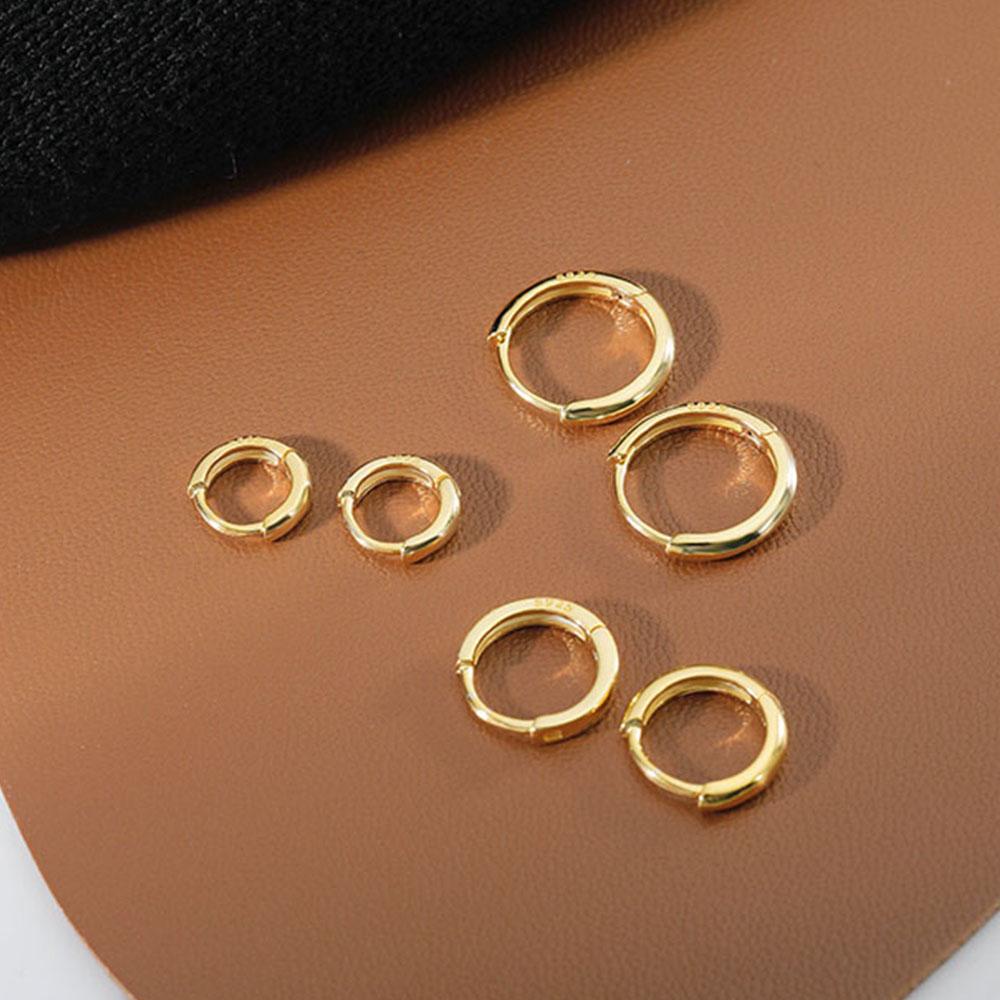 Nickolas1 Anting Hoop Silver Gold Wanita 6mm /8mm /10mm /12mm Korea Simple Ear Buckle