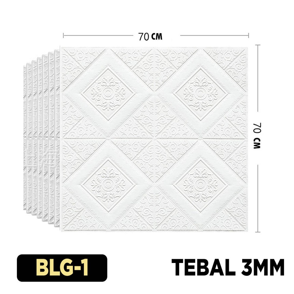 Wallpaper 3D FOAM / Wallpaper Dinding 3D Motif Foam Batik Bunga More High Quality / Wallfoam 3D-BLG-1 3MM PUTIH