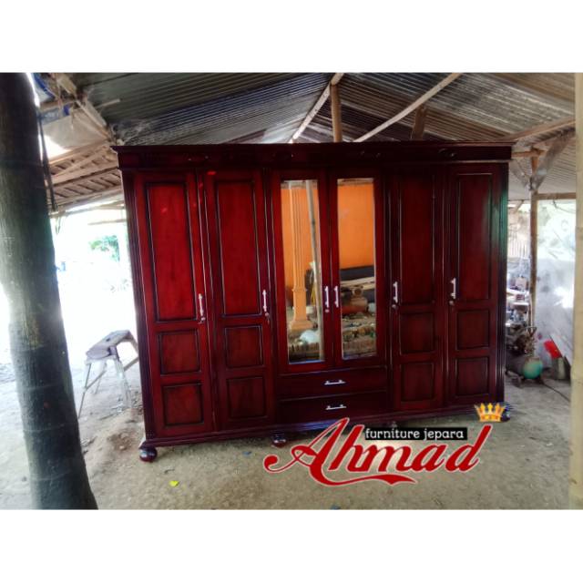Lemari minimalis pintu 6 kayu jati
