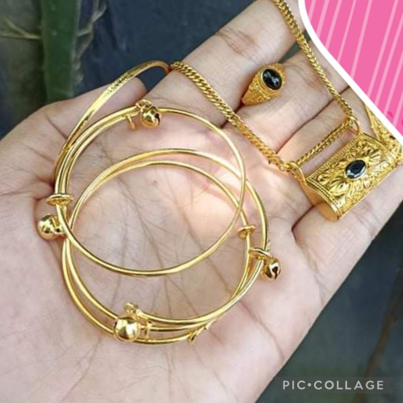 set tiga bulanan bayi kuningan lapis emas