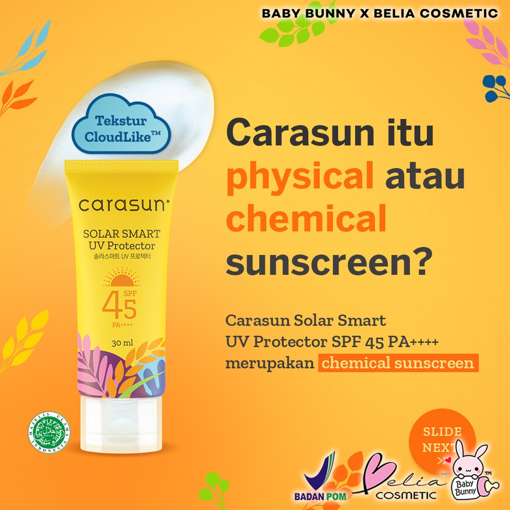 ❤ BELIA ❤ CARASUN Solar Smart UV Protector Sunscreen SPF 45 PA++++ | 8ml | 30ml | 70ml | BPOM