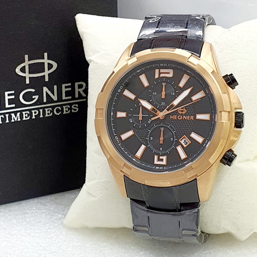 Jam tangan Pria-Hegner Time Pieces-HTP1652LC Analog Chrono date Jam Tangan Pria original Stainless S