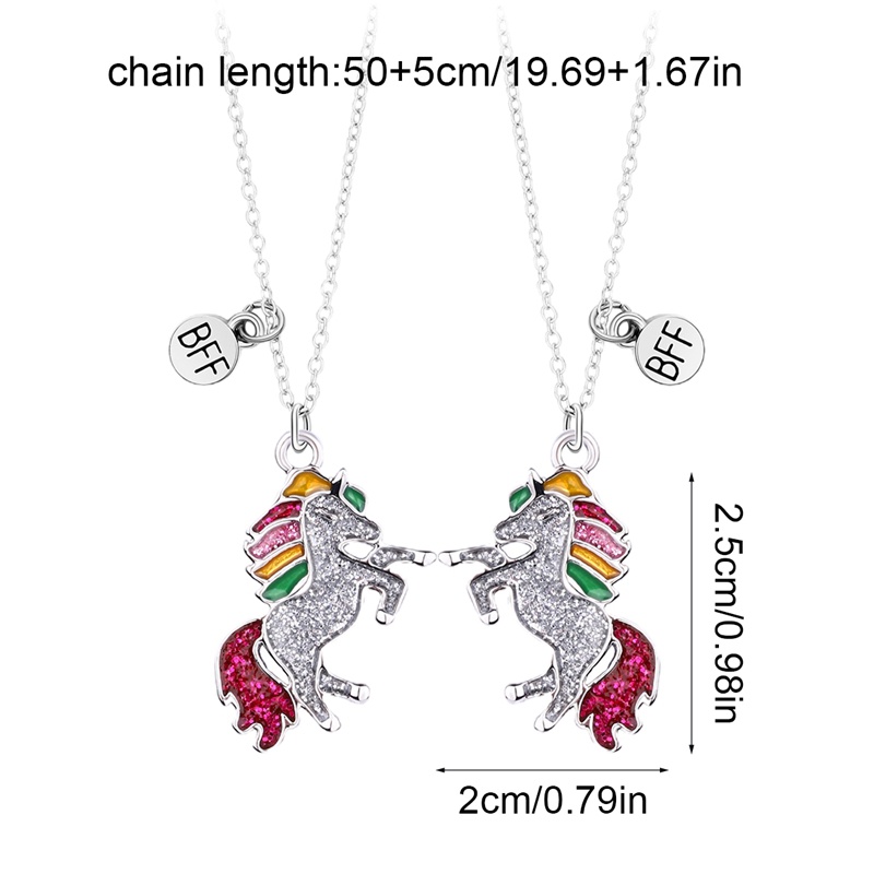 2pcs / Set Kalung Rantai Dengan Liontin Kartun Unicorn Untuk Anak Perempuan