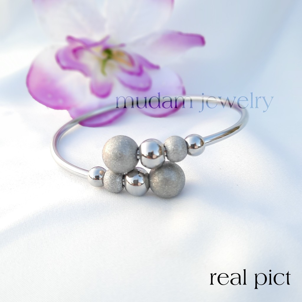 Gelang Lentur Titanium Sand Balls Tersedia Warna Rosegold, Gold dan Silver