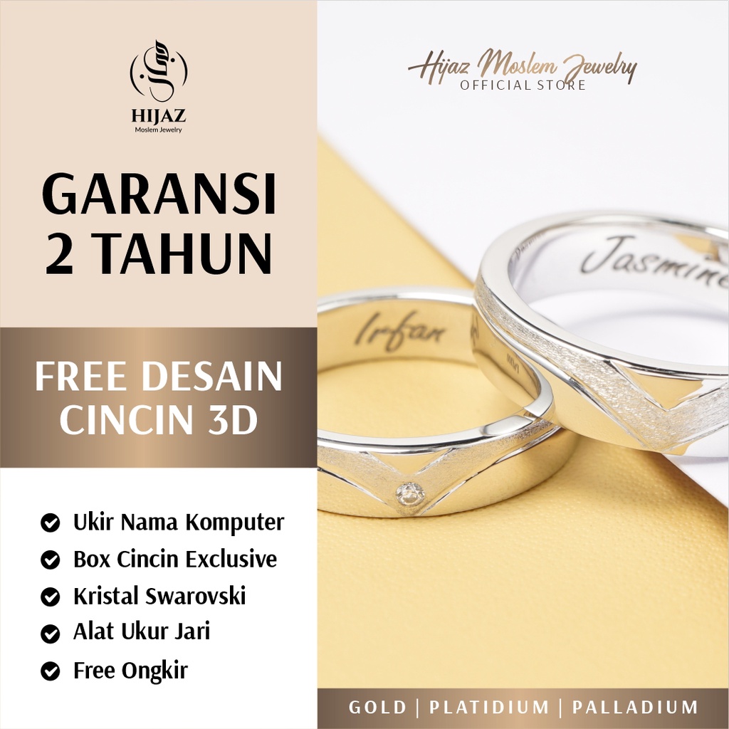 Cincin Nikah Perak Silver Emas Putih Kadar 10 Asli Palladium Paladium Couple Hijaz Moslem Jewelry Pr