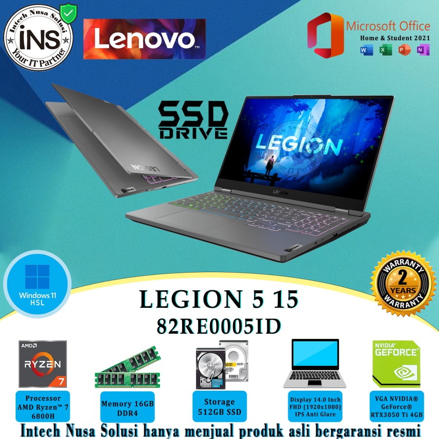 Lenovo Legion 5 15 05ID Ryzen 7 6800H 16GB 512GB SSD RTX3050 W11H OHS