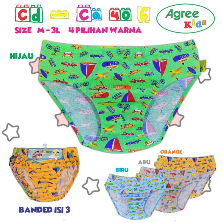 3 PCS Agree Celana Dalam Anak Cowok Banded Agree Motif Art Agree Banded