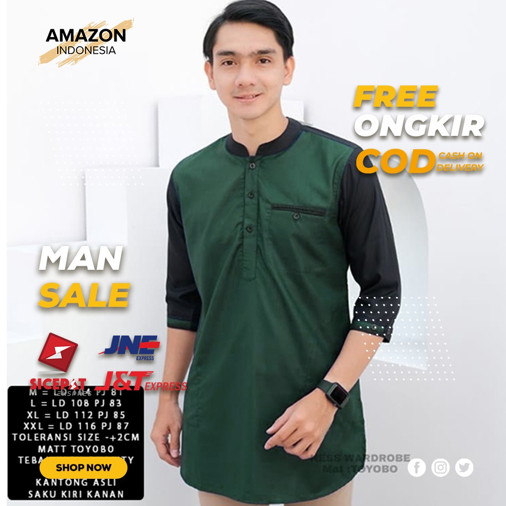 BAJU KOKO PRIA MUSLIM WARNA TOSCA KOMBINASI BAHAN TOYOBO PREMIUM LENGAN 3/4 KUALITAS BAGUS ORIGINAL