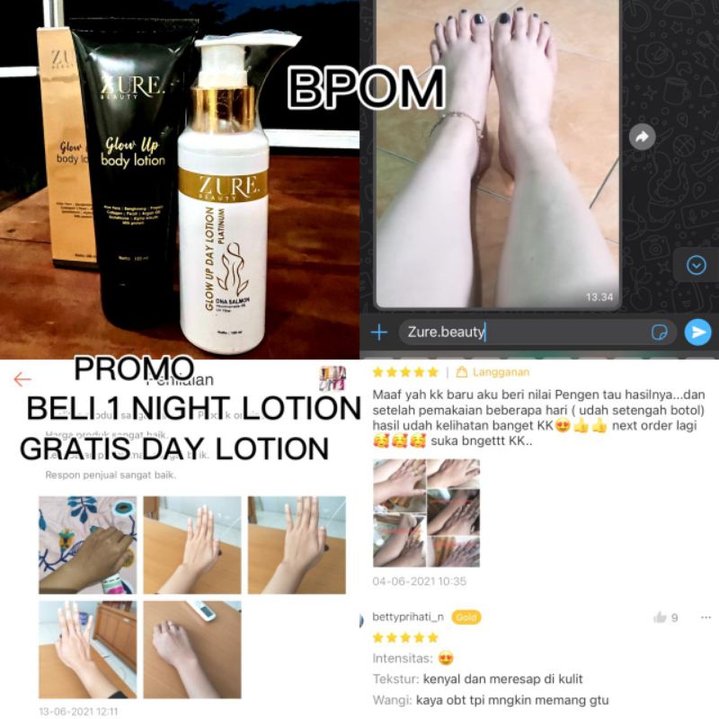 PROMO BELI 1 GRATIS 1 LOTION PEMUTIH BADAN AMPUH GLOW UP DNA SALMON / DAY LOTION DAN NIGHT LOTION BPOM