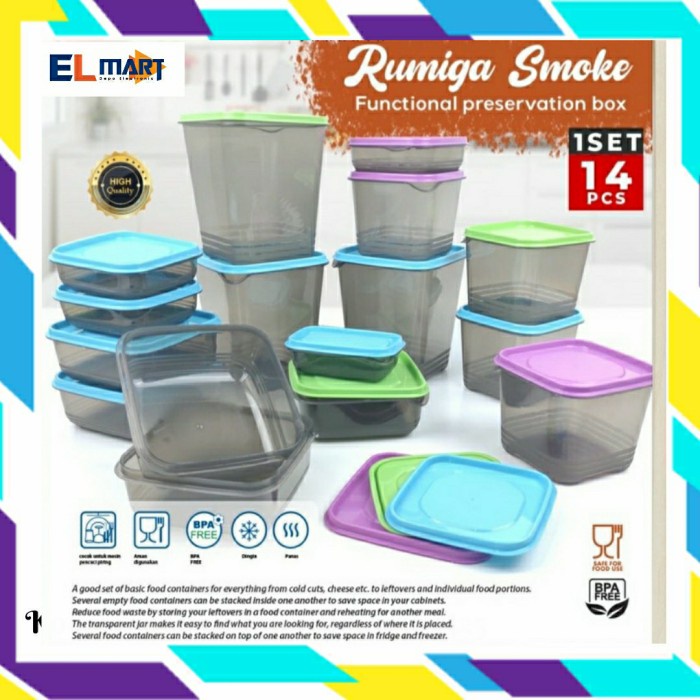 Rumiga Smoke Toples Set 14pc Tempat Penyimpanan Snack Makanan