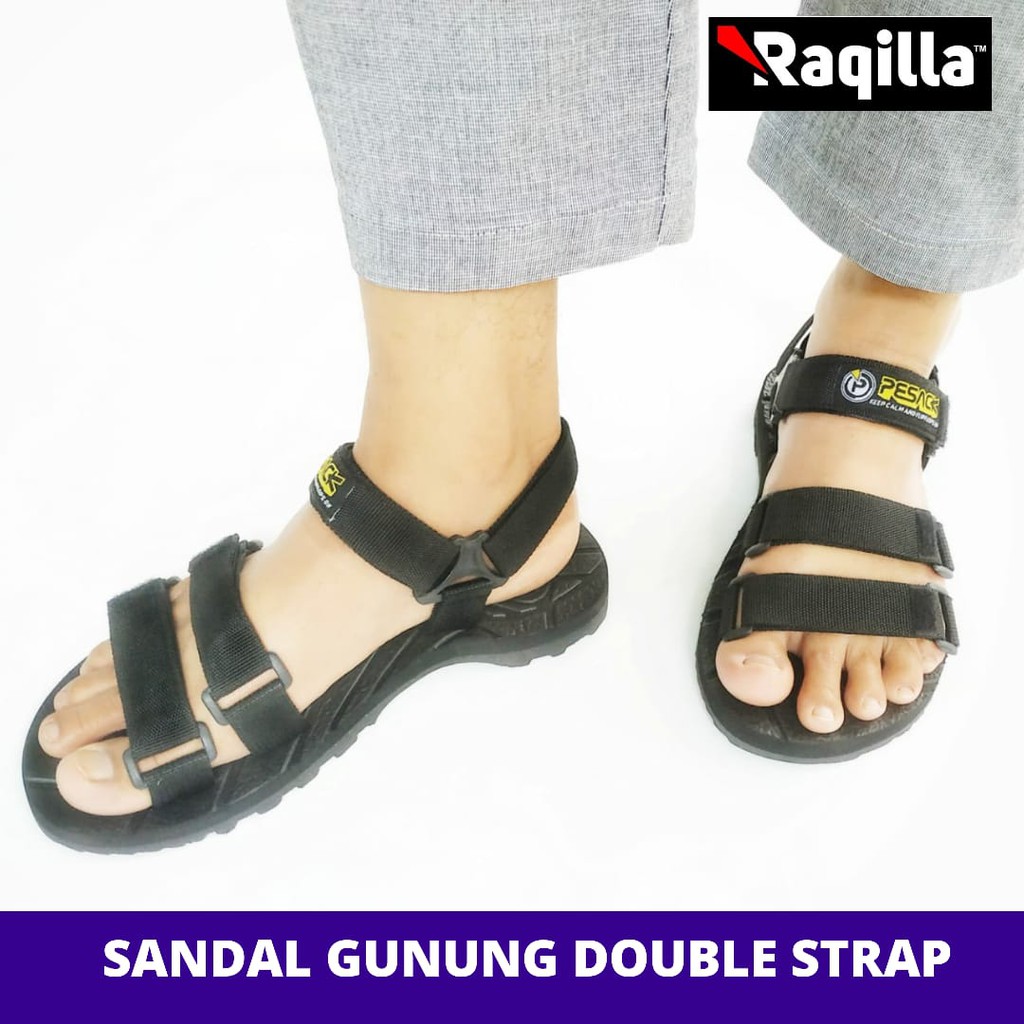Sandal Gunung Pria wanita warna black double strap
