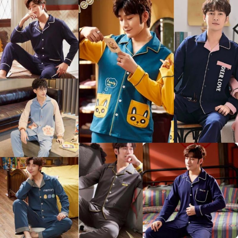 SETELAN SETCEL BAJU PIYAMA SET BAJU TIDUR PRIA DEWASA PP PANJANG KATUN IMPORT PREMIUM TEBAL STELAN P