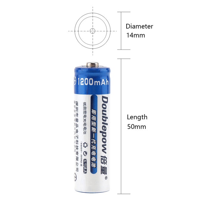 DOUBLEPOW Charger Baterai 4 slot AA/AAA with 4 PCS AA Battery Rechargeable NiMH 1200mAh - DP-U82 - White