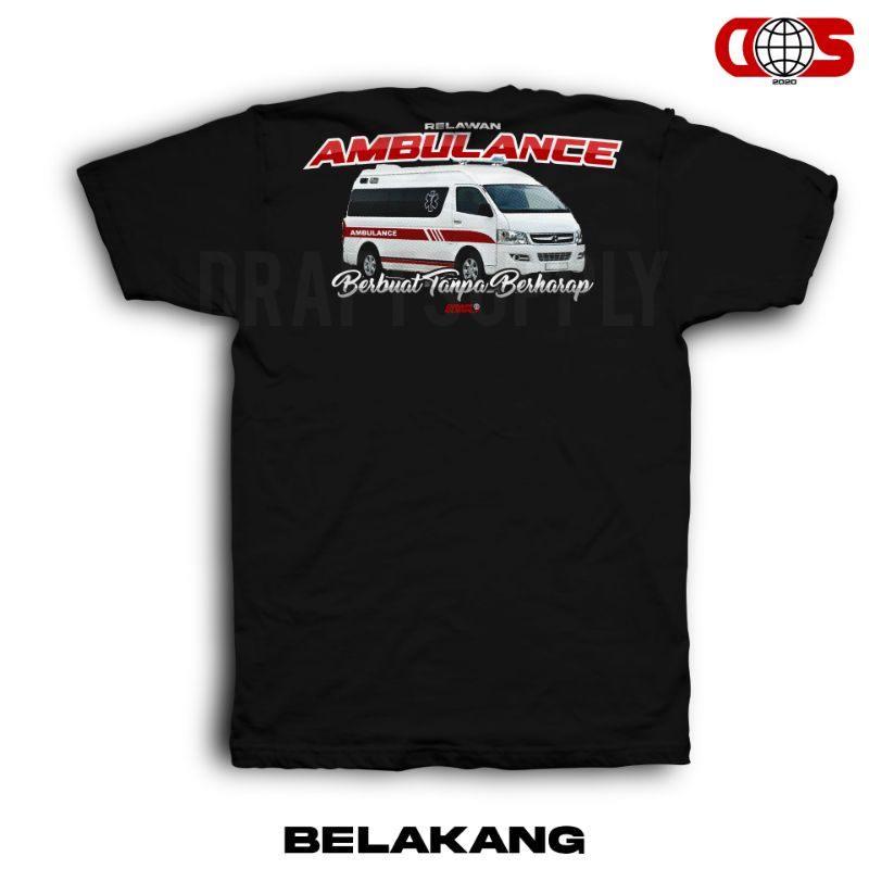 kaos relawan ambulance/kaos terbaru motif mobil ambulance bahan kaos 100% cotton