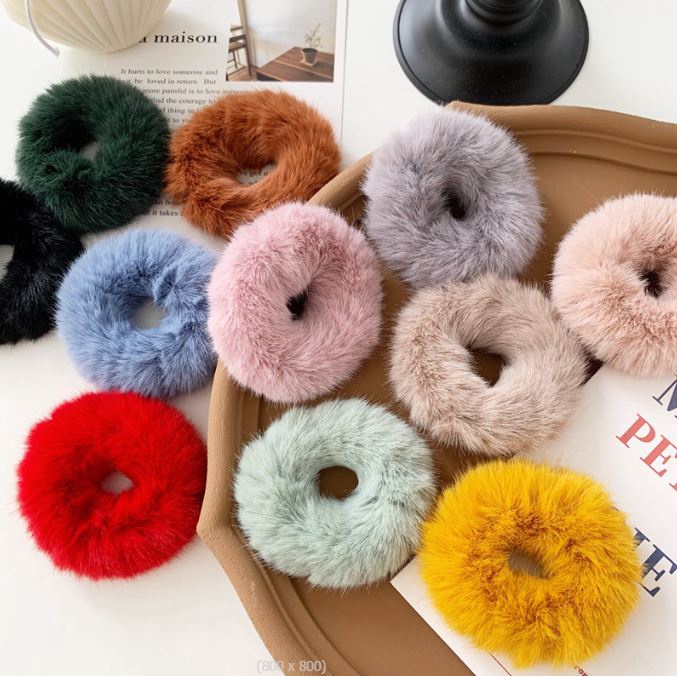 BV.ID IR753 SCRUNCHIES IKAT RAMBUT MODEL BULU BOLA POM POM PONYTAIL GAYA KOREA