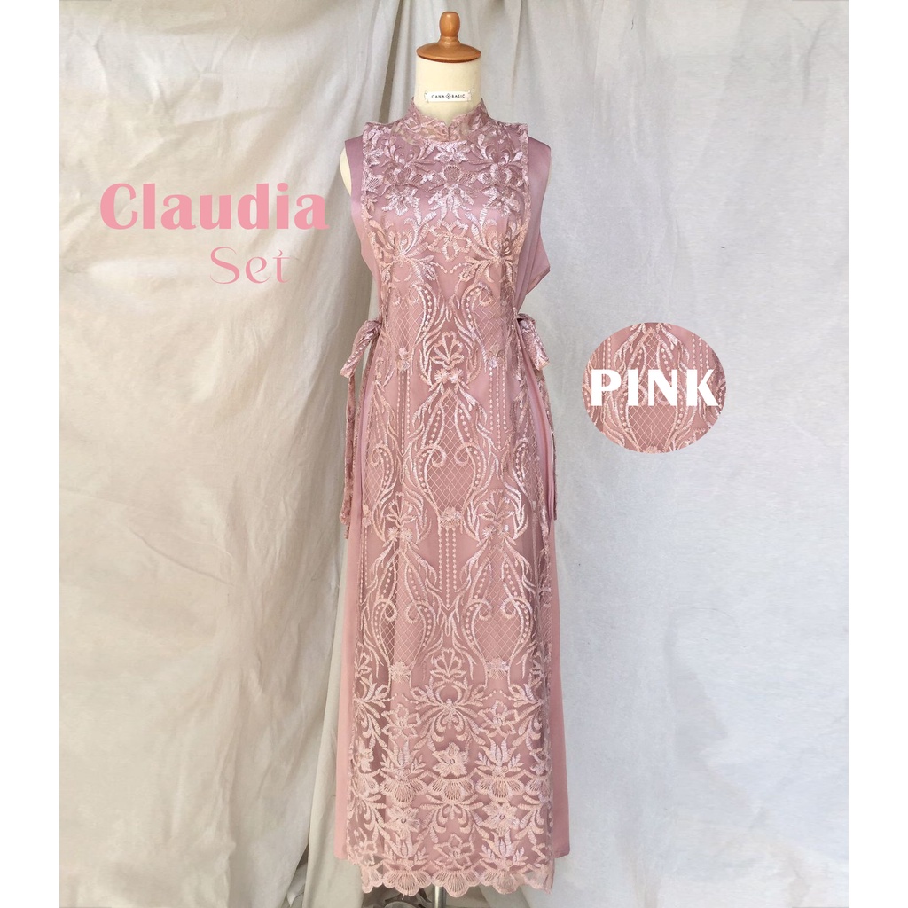 Claudia Set Baju Pesta Dress Brukat