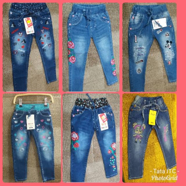  Celana  jeans  panjang pinggang  karet  anak  cewek Uk 3 4 th 