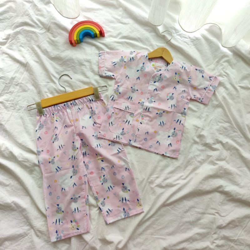 (Reseller Resmi Little Aruma) Setelan Piyama Gemes - Piyama Anak - Sheep Pink
