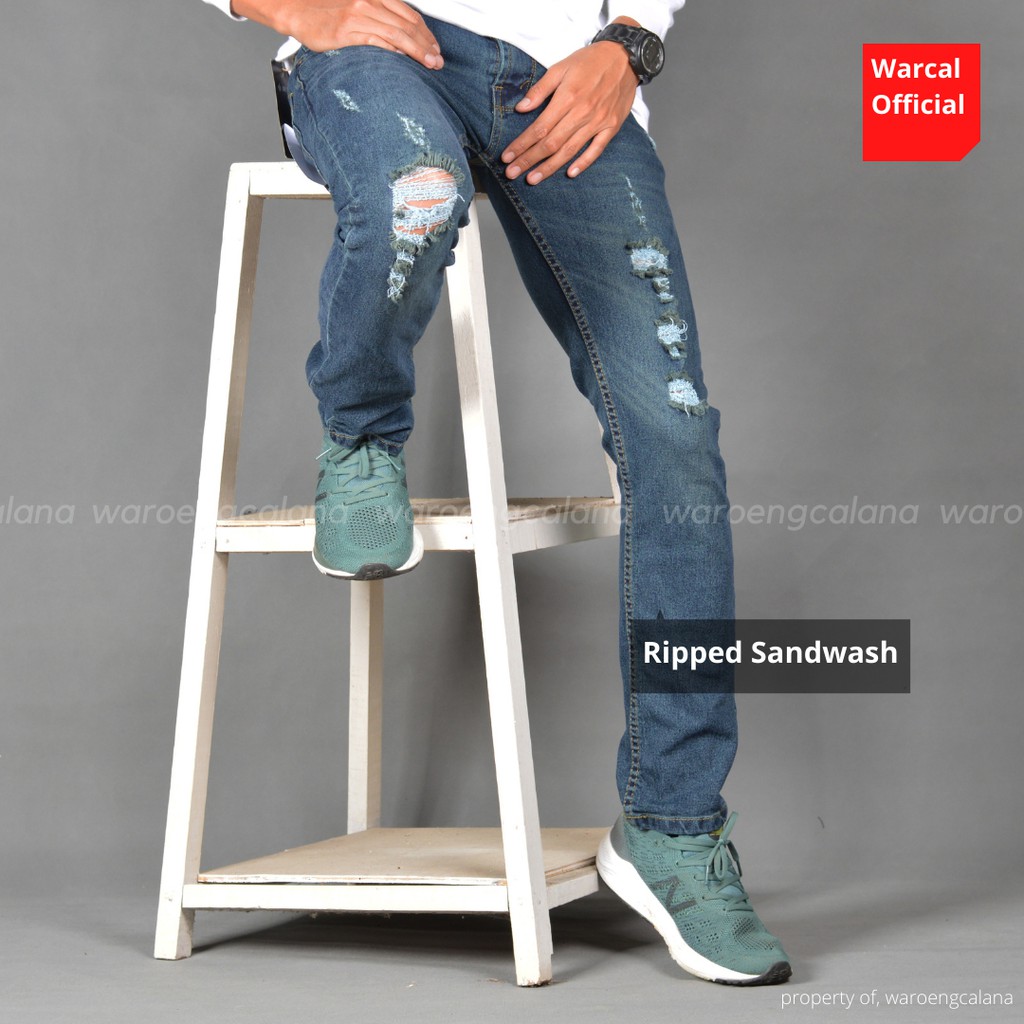 Jeans Sobek Ripped Sandwash Blue