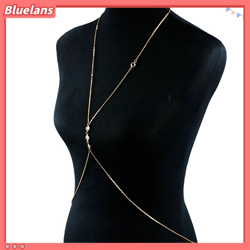 Bluelans Women Rhinestone Bikini Cross Body Link Crossover Necklace Belly Waist Slave Chain