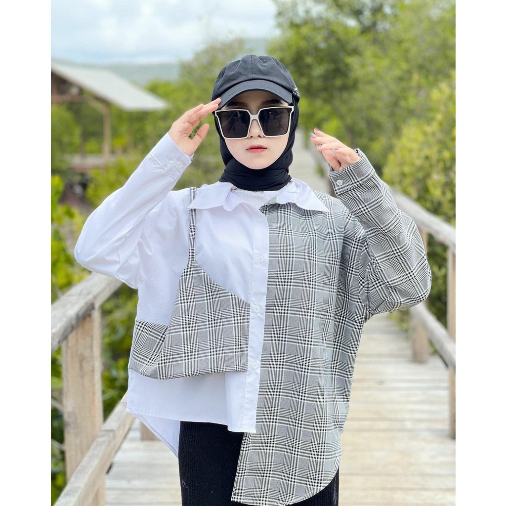 kemeja kombinasi bahan shakila mix katun yandet/atasaan wanita kekinian/Atasan  Kerja/Fashion Remaja Muslim Terlaris