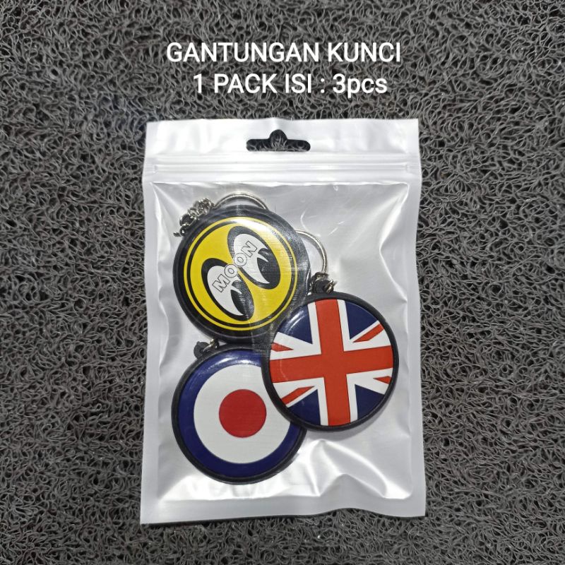 GANTUNGAN KUNCI DUA MOONEYES / ENGLAND / VESPA LOGO MUKA BEST QUALITY