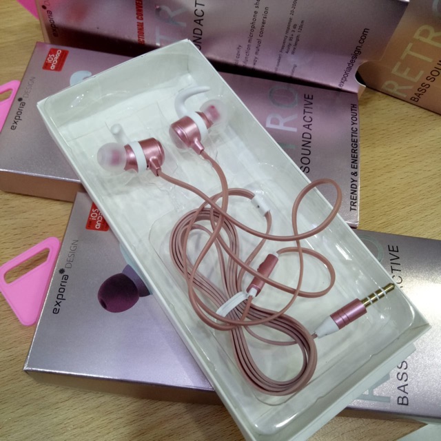 Earphone Bass Exporia design Pink Headset Dan Black Headset