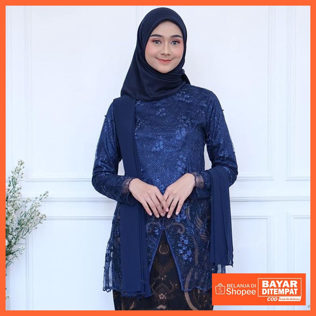Kebaya Brukat Kebaya Kurung Brukat Kebaya Tunik Brukat Kebaya Modern Kebaya Wisuda Termurah Atasan Kebaya Murah-Manda Navy