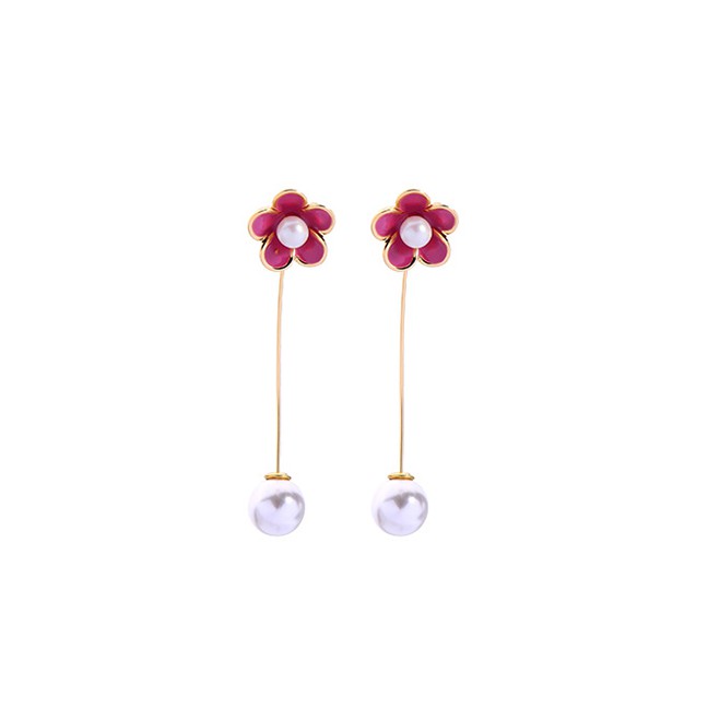 LRC Anting Tusuk Fashion Drop Oil Flower Pearl Earrings F696XX