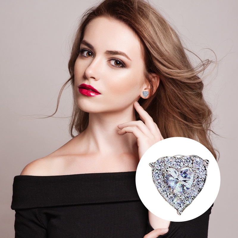 Fancyqube Anting Giwang Sterling Silver 925 Model Hati Dengan Kristal + Berlian Imitasi Untuk Wanita