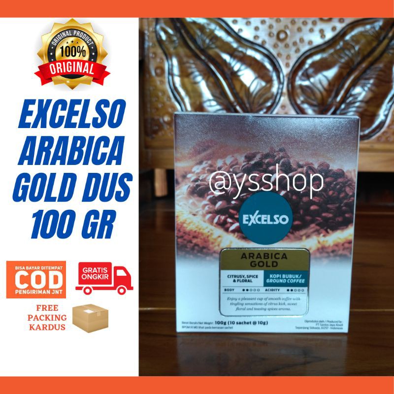 

Kopi Excelso Arabica Gold Bubuk Dus 100 gram