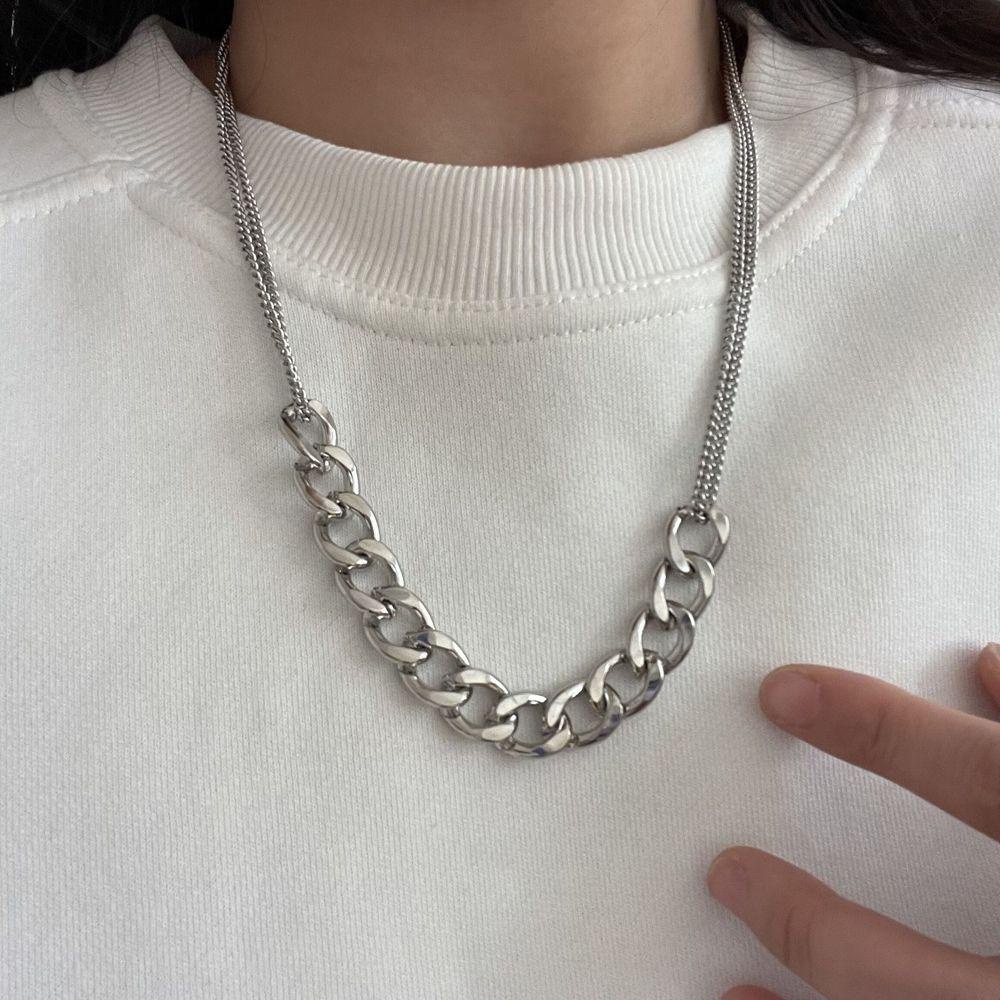 Needway Pria Kalung Kreatif Pria Hip Hop Wanita Klavikula Rantai Stainless Steel Fashion Perhiasan Pasangan Kalung Baja Titanium Kuba Rantai Kalung