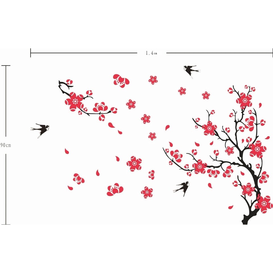 RELIZA Wall Sticker / Stiker Dinding 60X90 BUNGA SAKURA MERAH FLOWERS  AY818