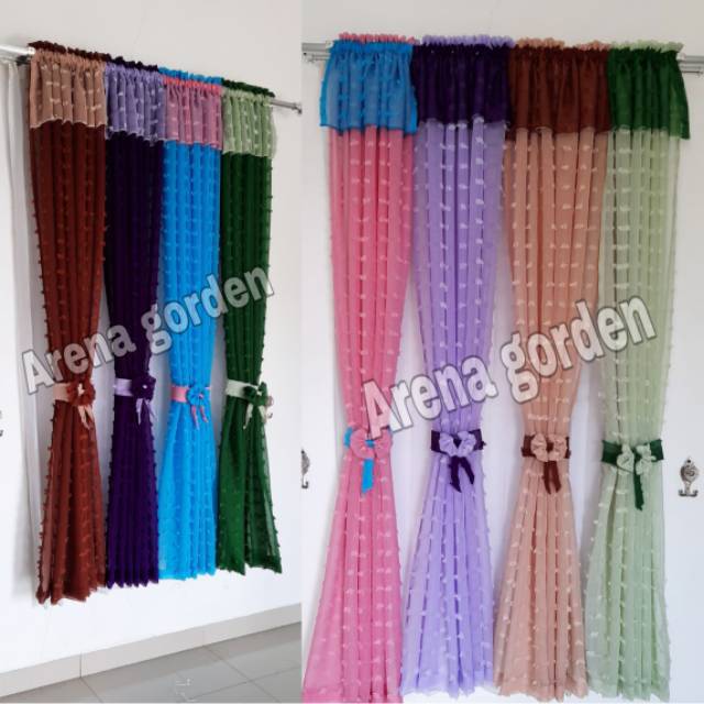 Gorden jendela minimalis vitrase serut coklat hijou biru pink cream